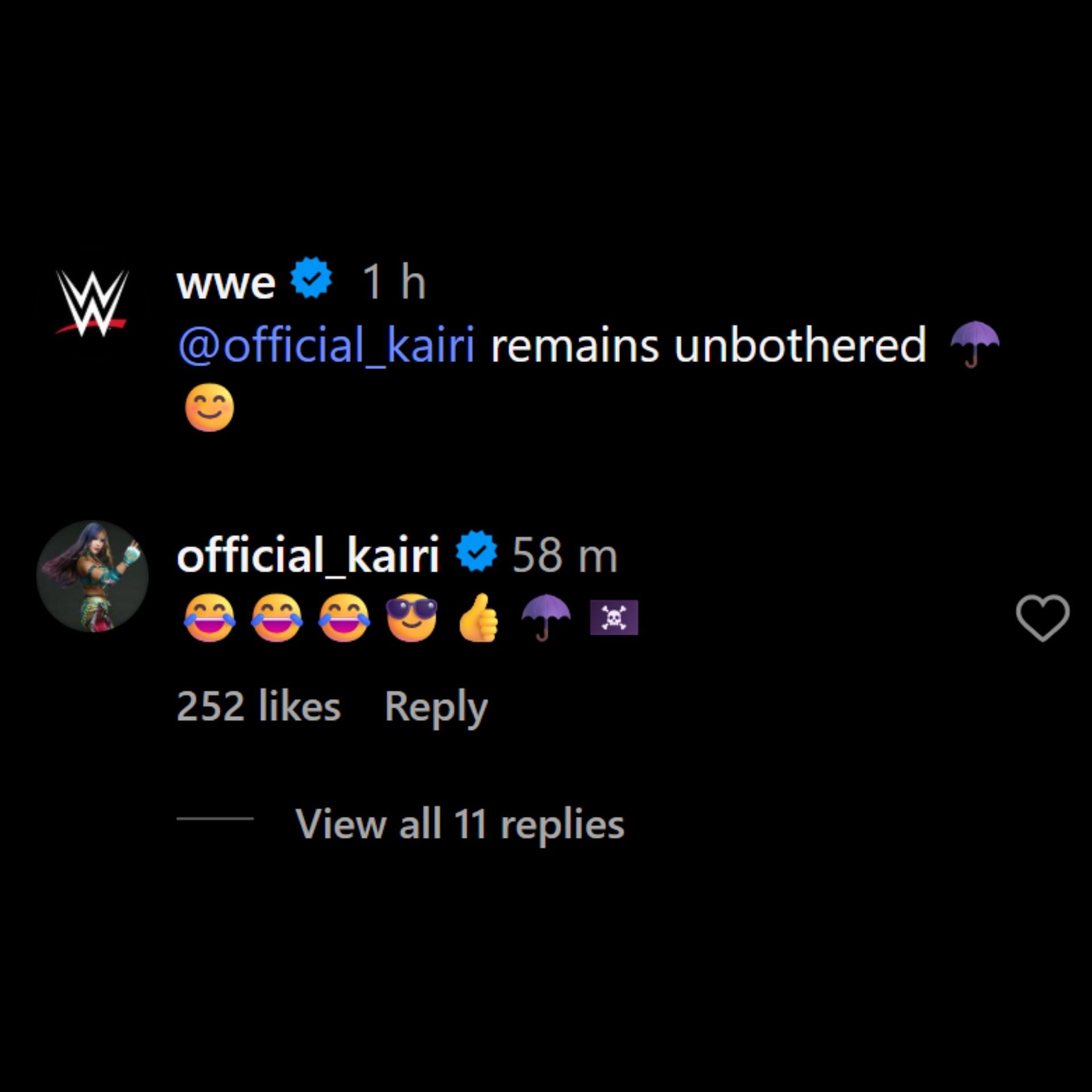 Kairi Sane reacts to her funny botch (Picture Courtesy: WWE on Instagram)